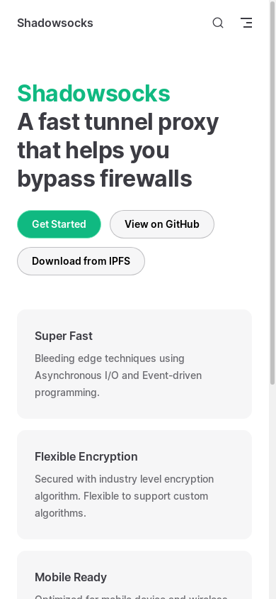 the mobile screenshot of shadowsocks.org