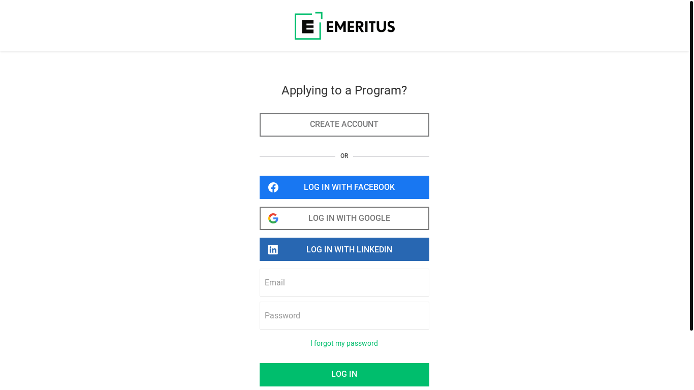 the desktop screenshot of admissions.emeritus.org