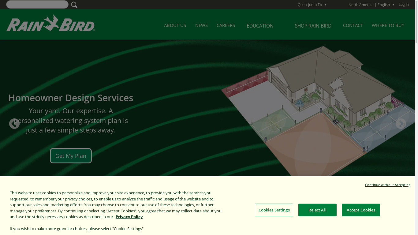 the desktop screenshot of www.rainbird.com