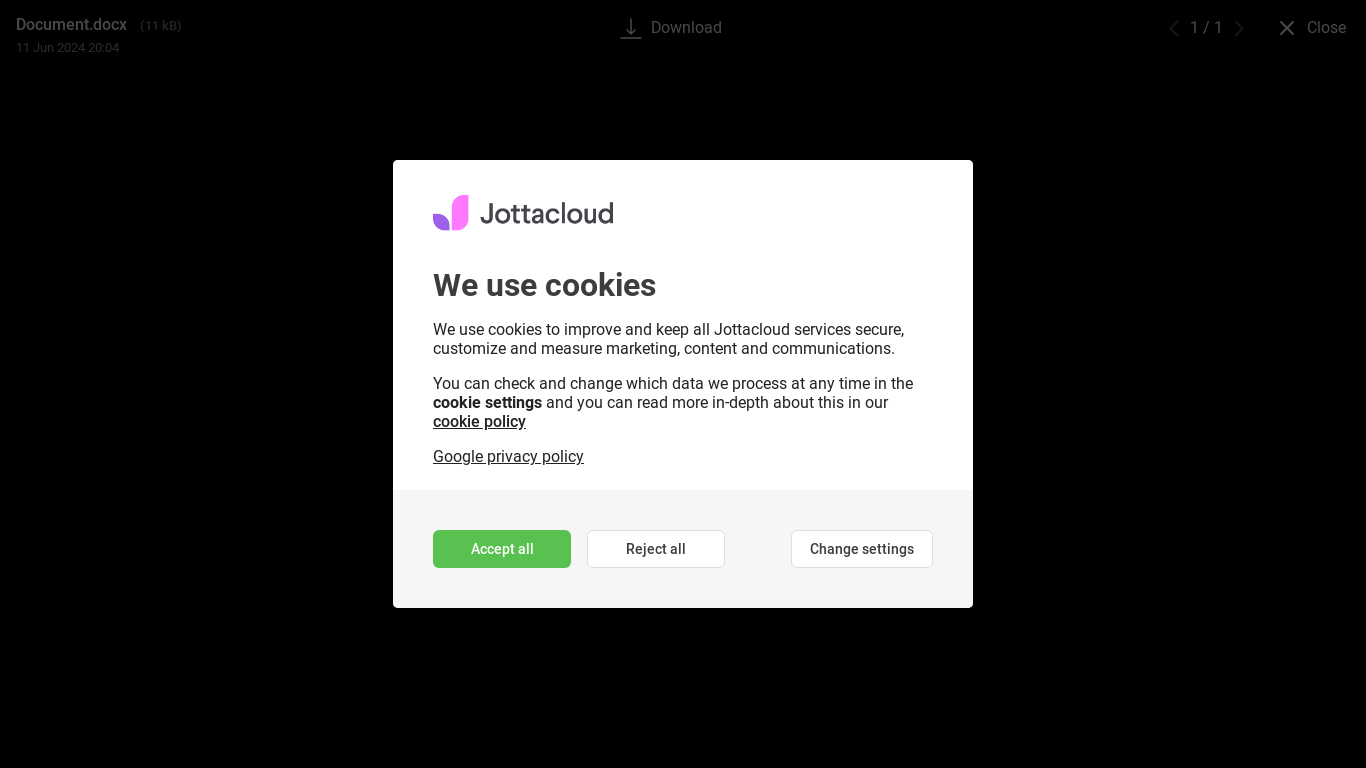 the desktop screenshot of www.jottacloud.com