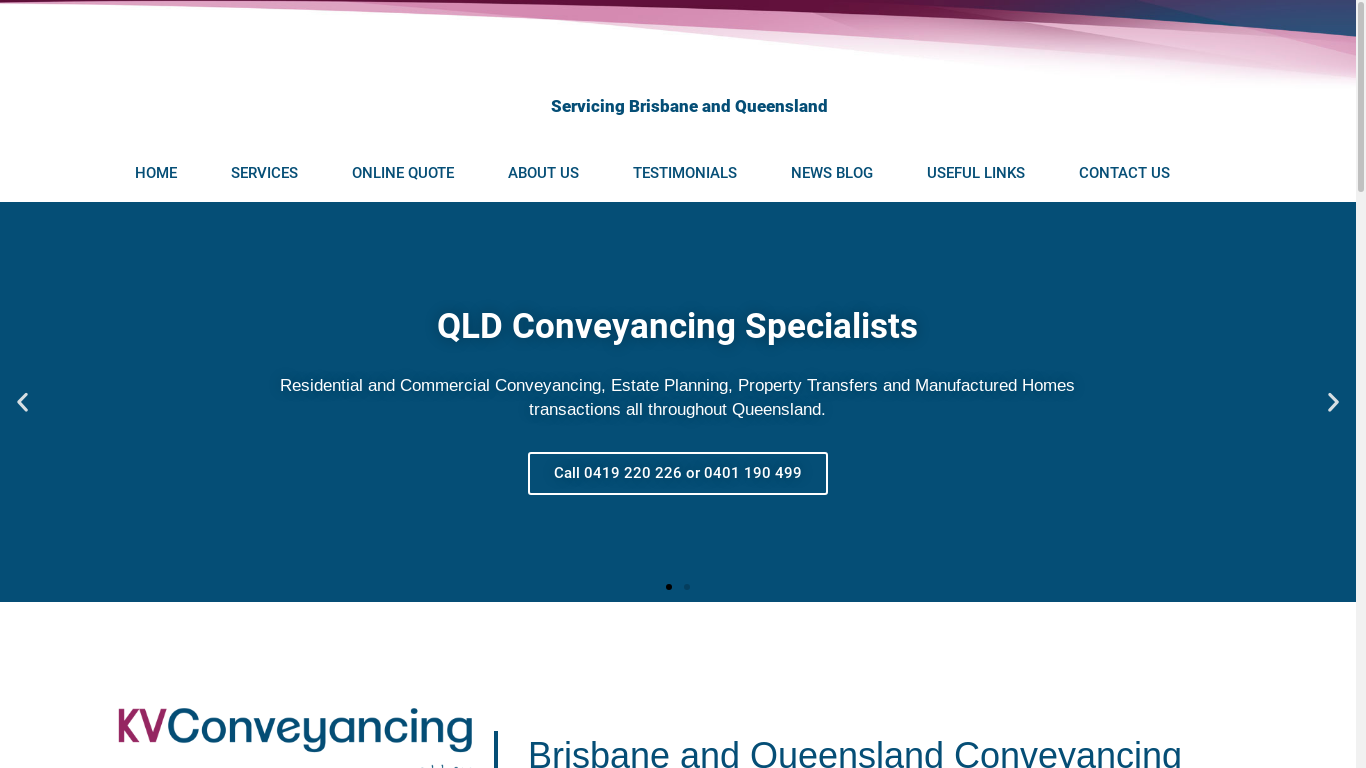 the desktop screenshot of www.kvconveyancing.com.au