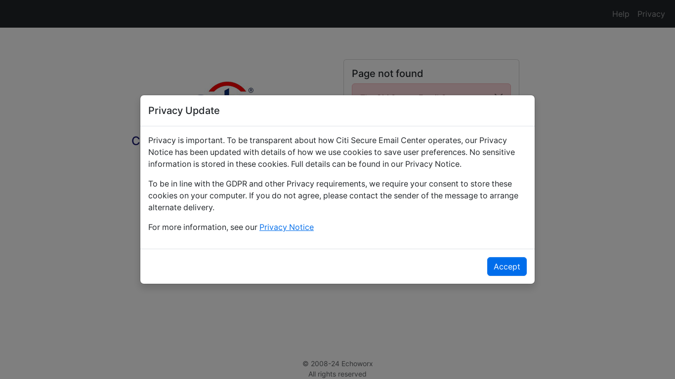 the desktop screenshot of securemailcenter.citigroup.com