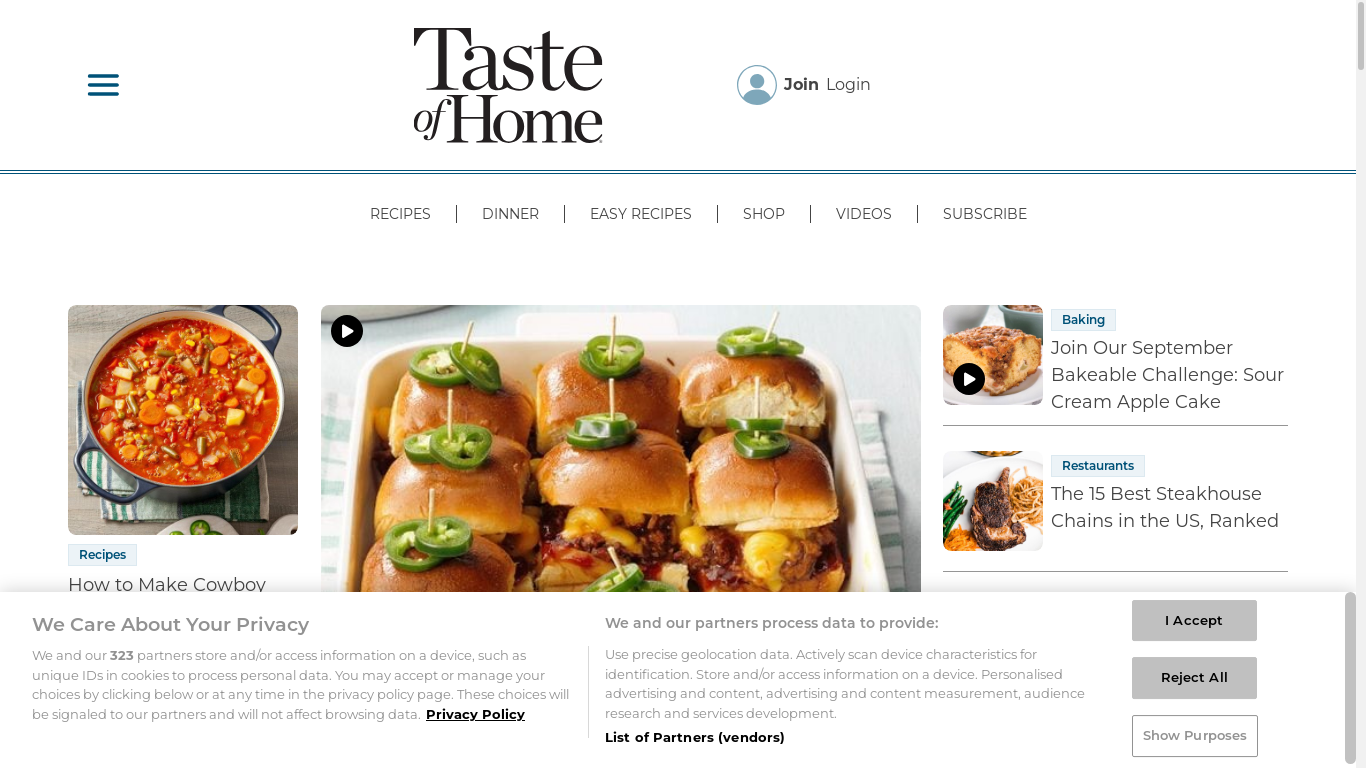 the desktop screenshot of www.tasteofhome.com