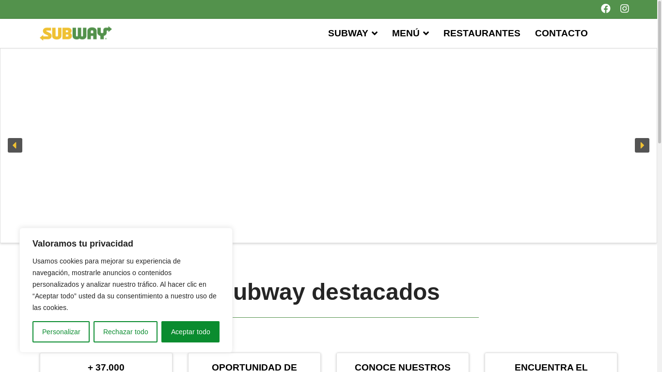 the desktop screenshot of www.subwayspain.com