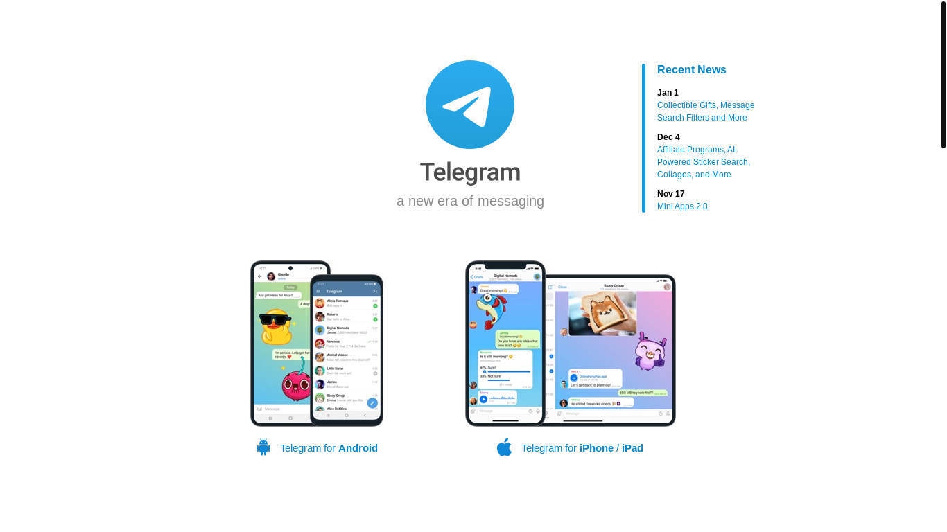 the desktop screenshot of telegram.org