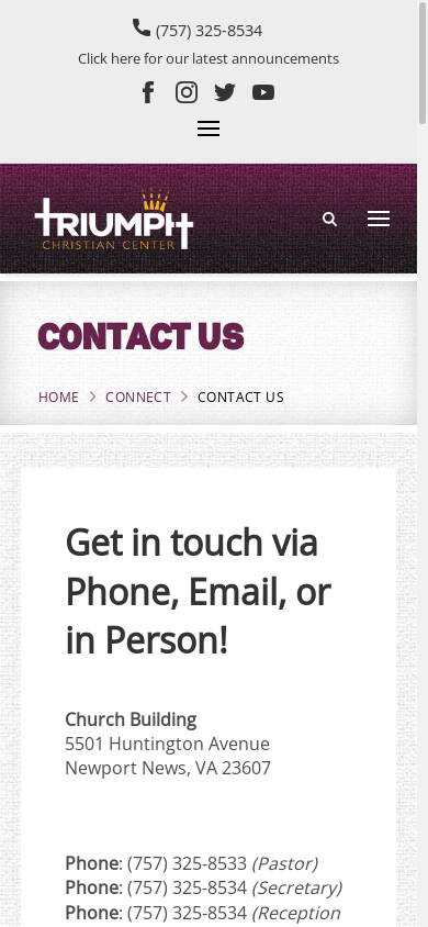 the mobile screenshot of triumphchristian.org
