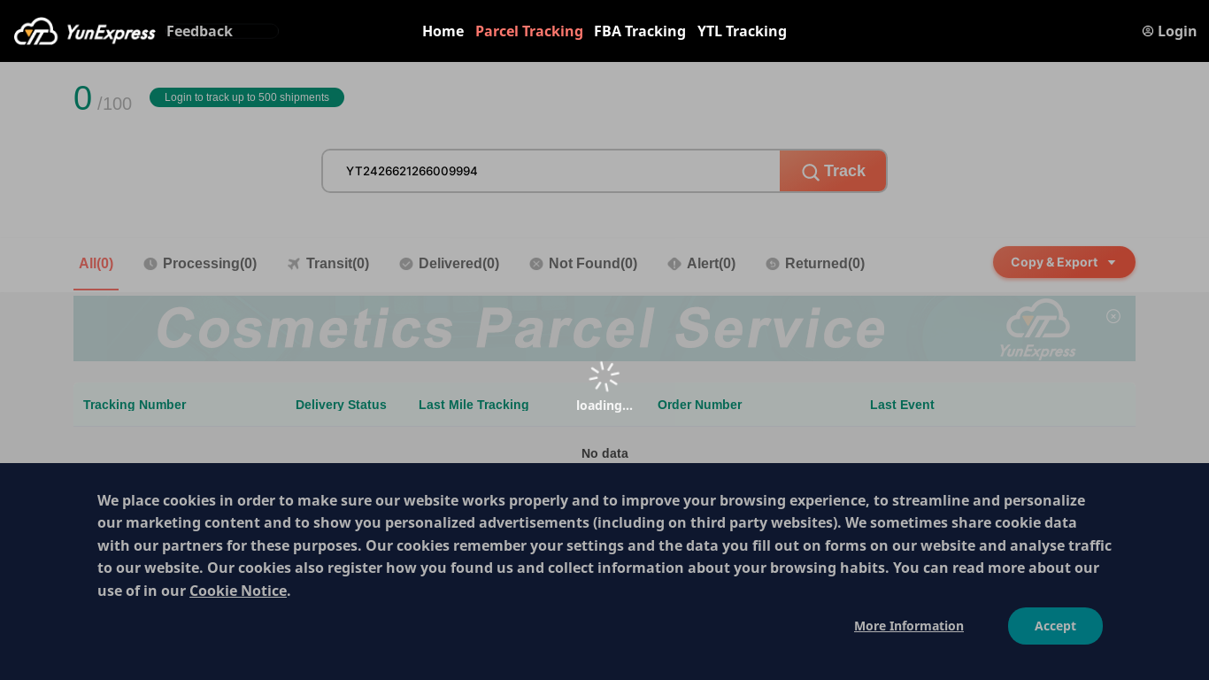 the desktop screenshot of www.yuntrack.com