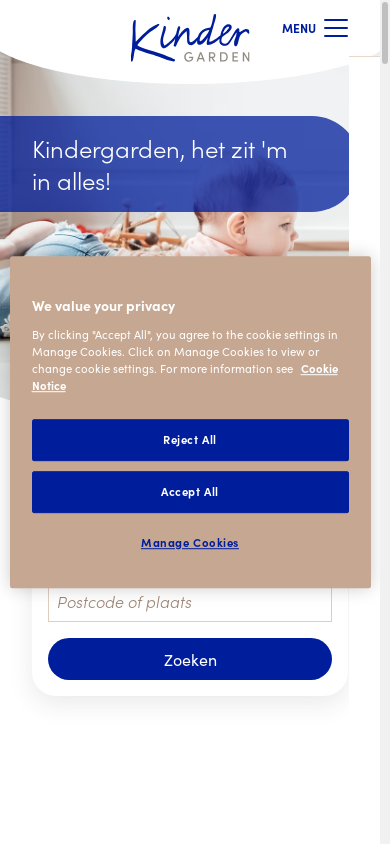 the mobile screenshot of www.kindergarden.nl