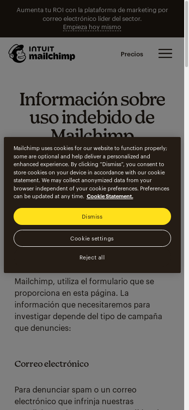 the mobile screenshot of mailchimp.com