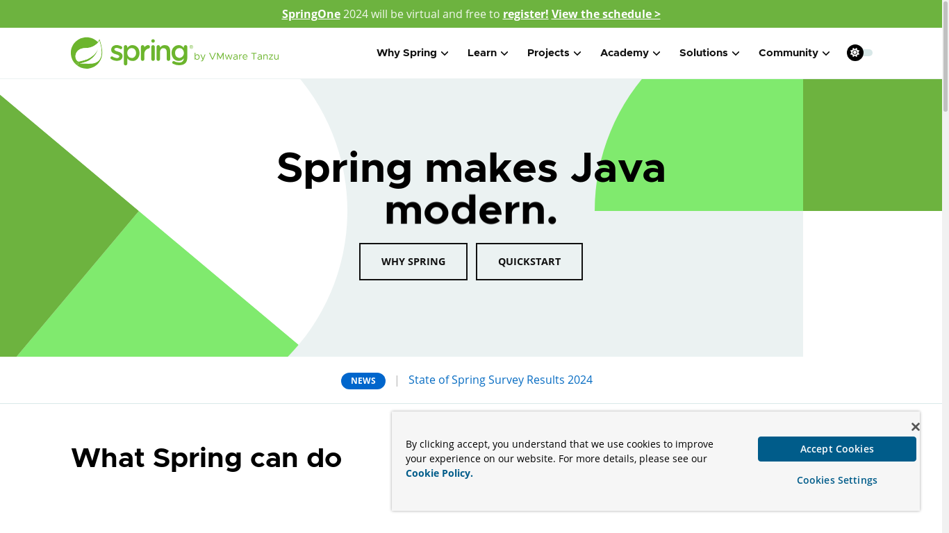 the desktop screenshot of spring.io