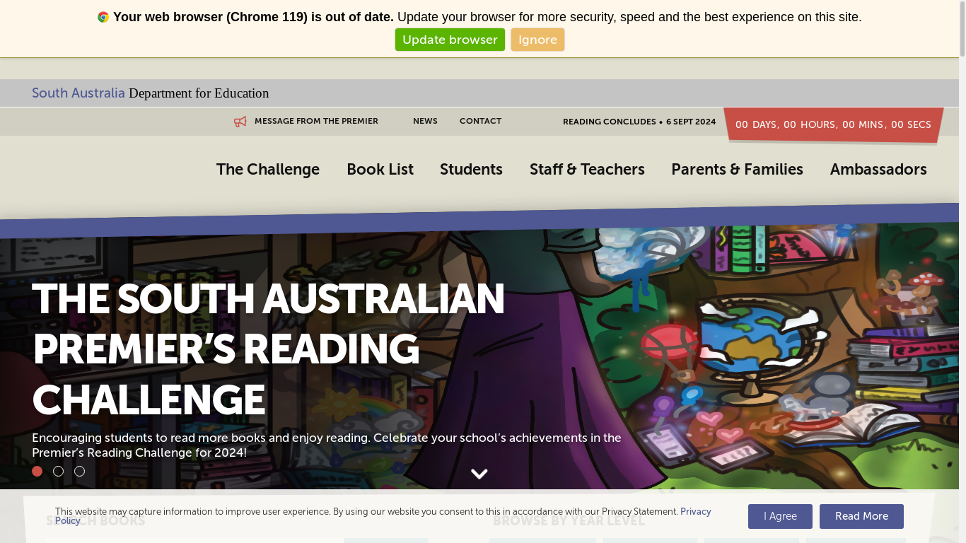 the desktop screenshot of premiersreadingchallenge.sa.edu.au
