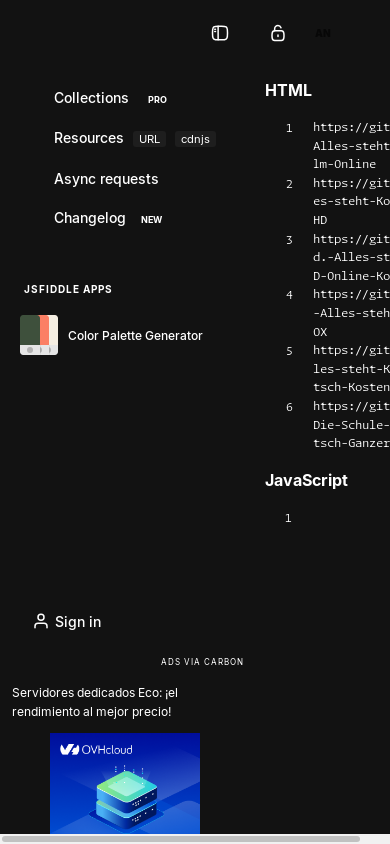 the mobile screenshot of jsfiddle.net