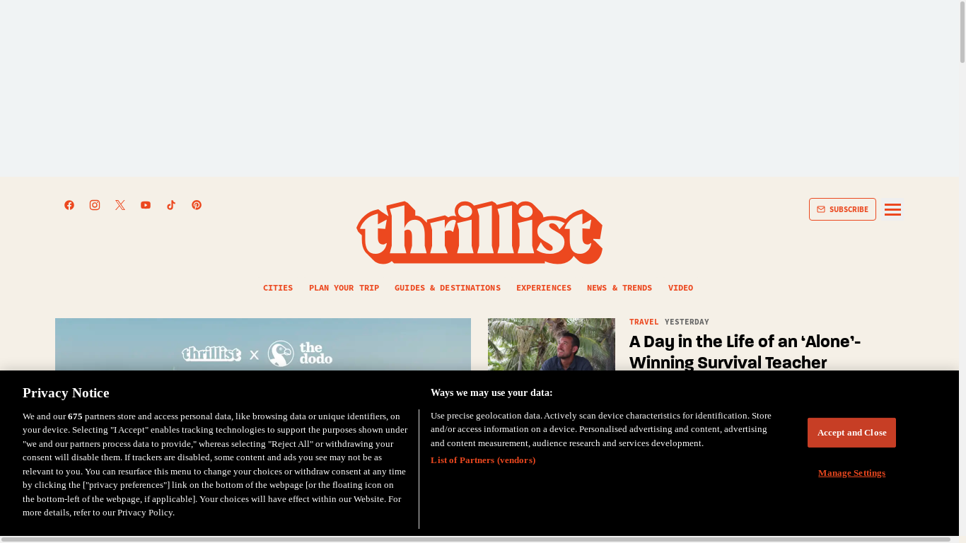 the desktop screenshot of www.thrillist.com
