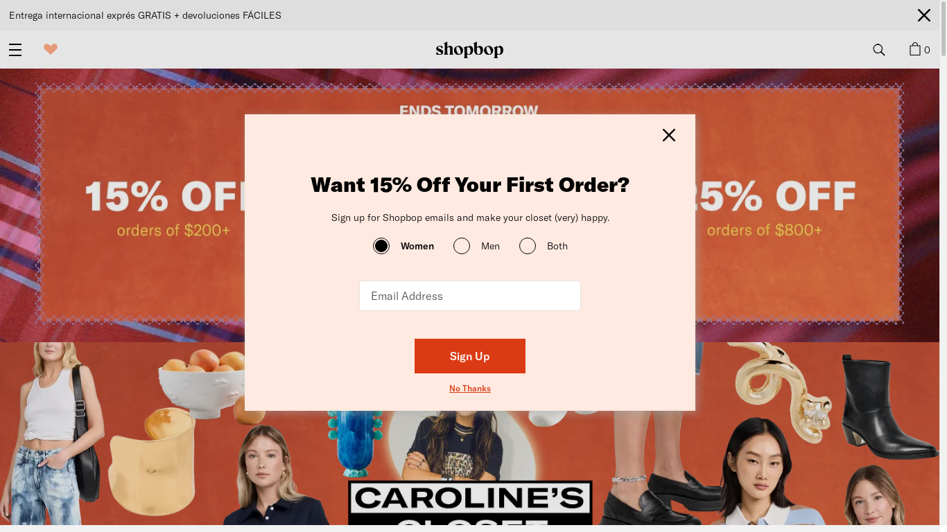 the desktop screenshot of m.shopbop.com