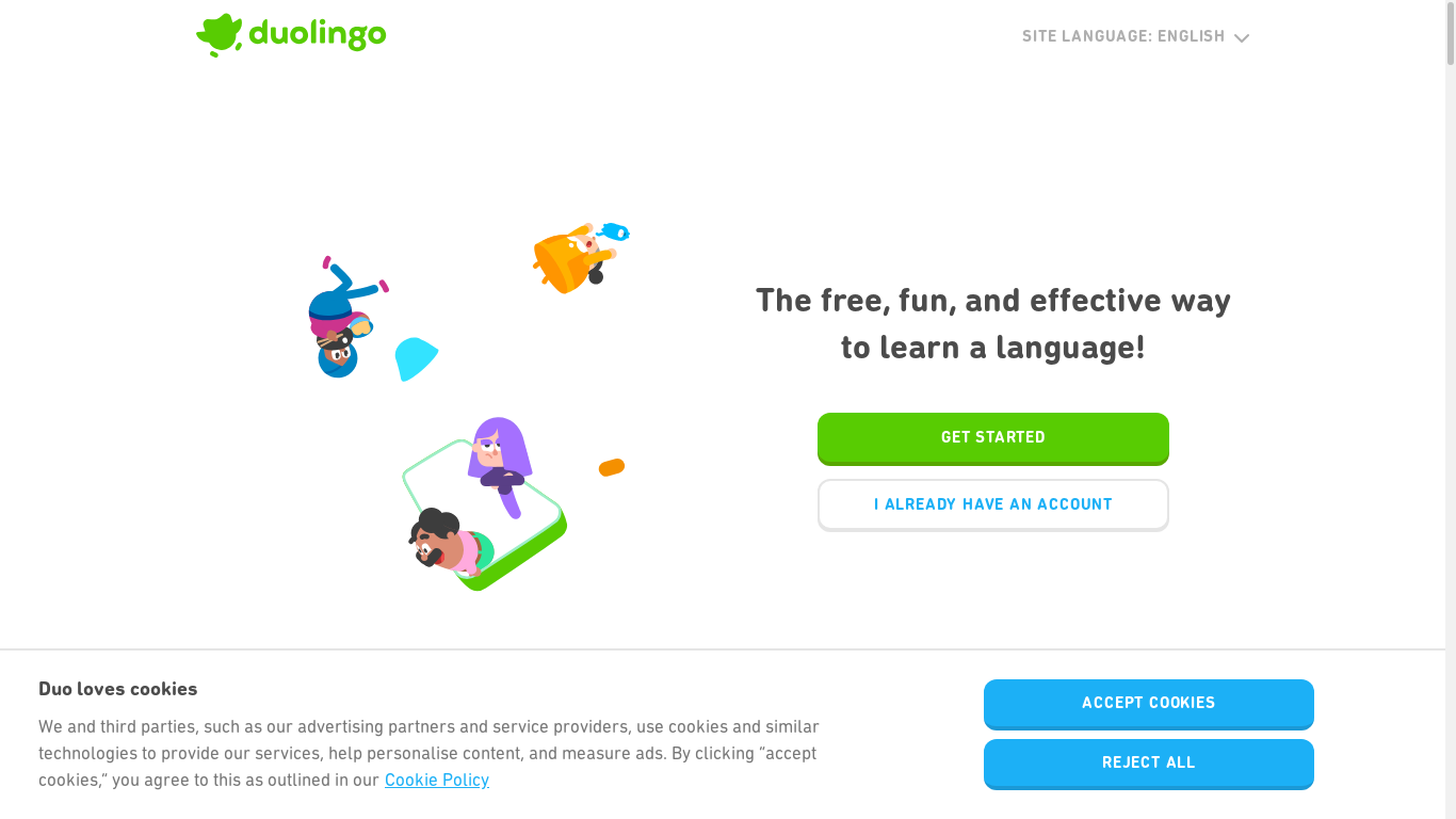 the desktop screenshot of www.duolingo.com