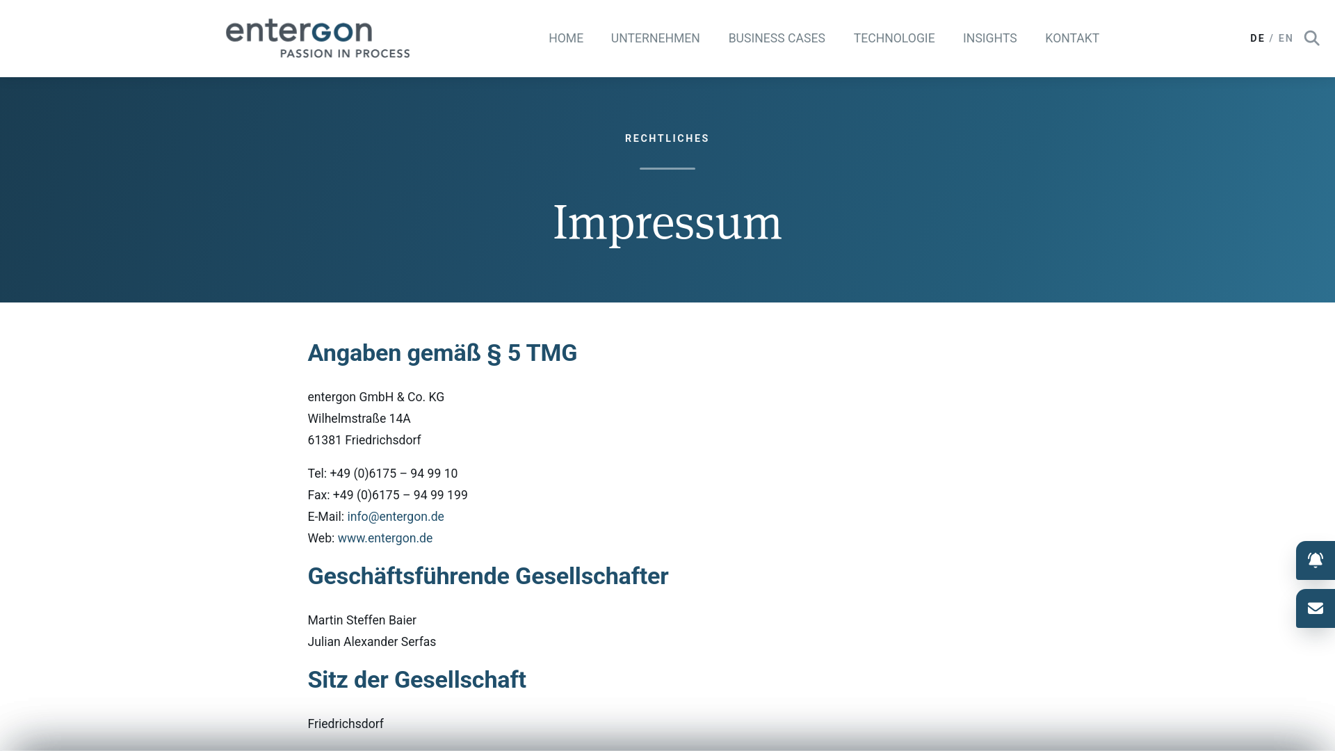 Impressum · entergon - URL Scan Results | Tiny Scan