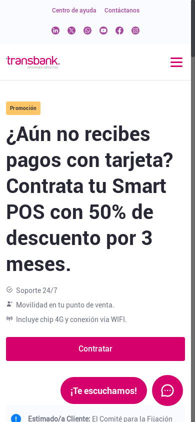 the mobile screenshot of publico.transbank.cl