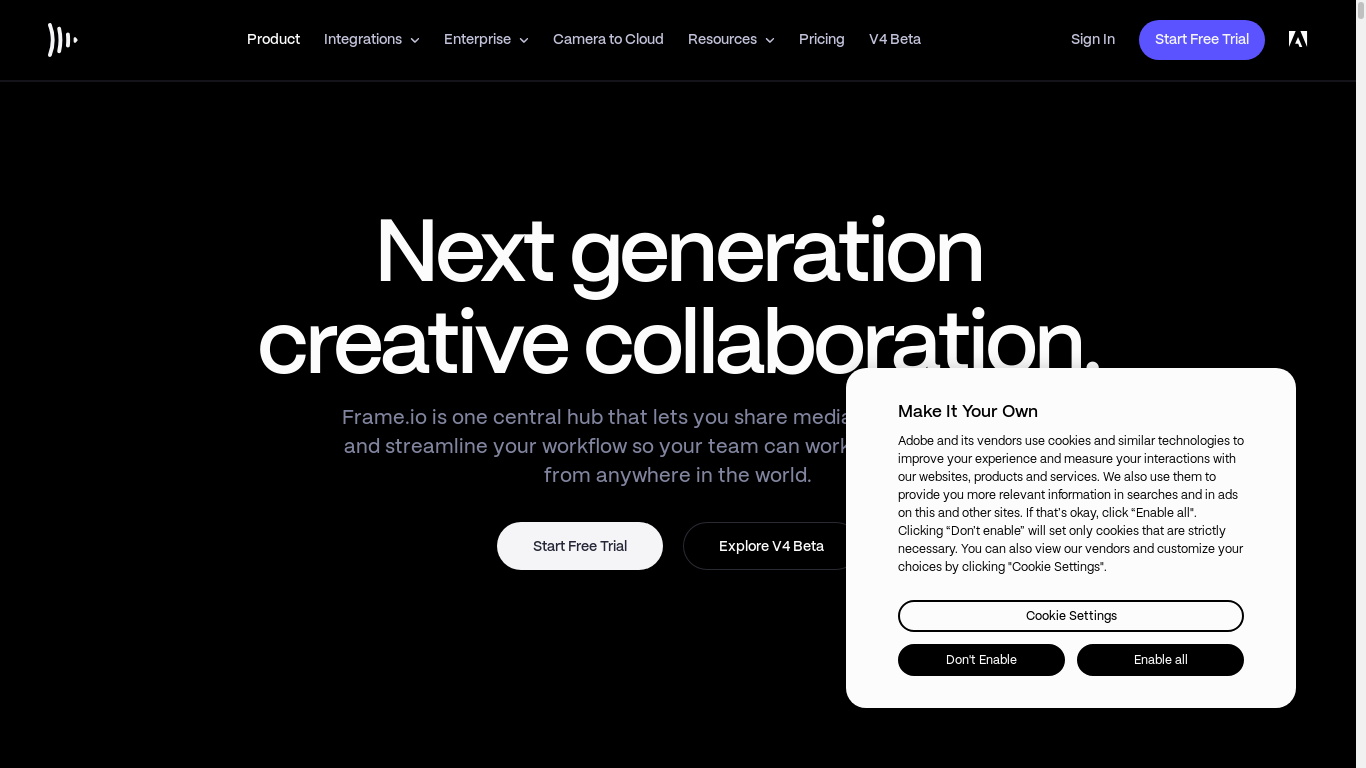 the desktop screenshot of frame.io