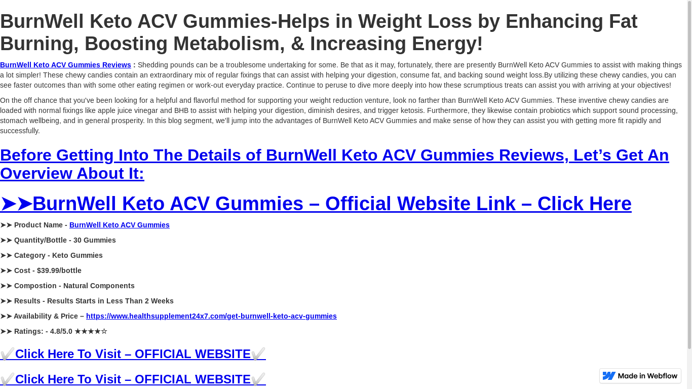 the desktop screenshot of burnwell-keto-acv-gummies.webflow.io