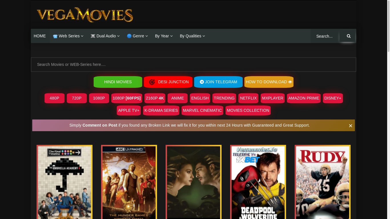 the desktop screenshot of vegamovies.tw