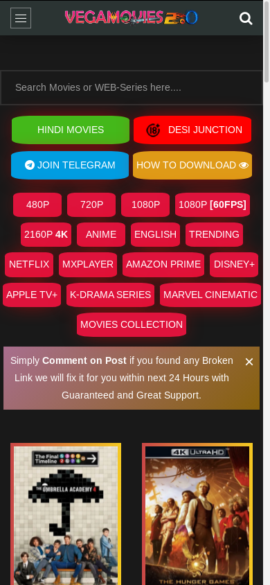 the mobile screenshot of vegamovies.tw